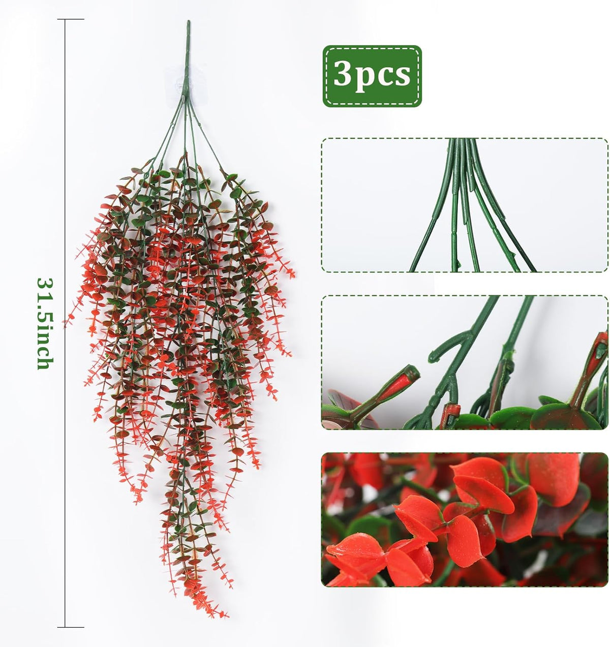 RECUTMS Artificial Monkey Hanging Plant Fake Artificial Eucalyptus Leaf Plants Faux UV Resistant