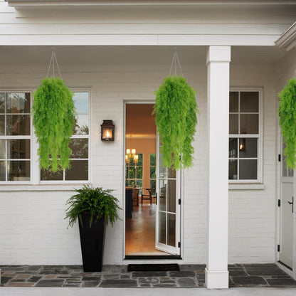 RECUTMS 3 Pcs Artificial Fake Hanging Ferns Plants Vine Ivy Outdoor UV Resistant Plastic Faux Plant