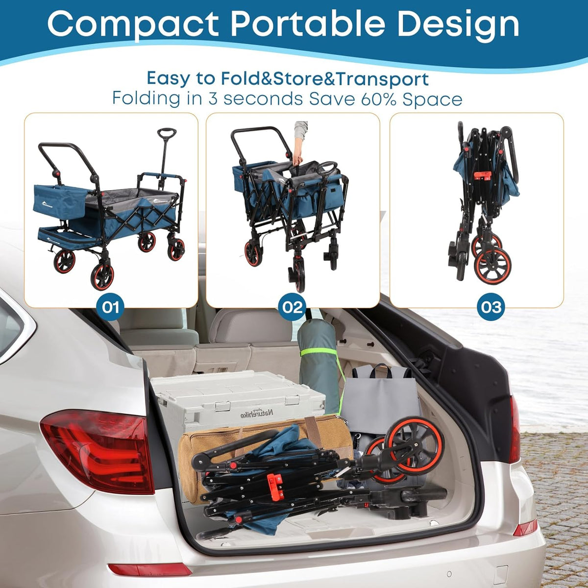 Collapsible Canopy Wagon,Large Capacity Trolley, Foldable Portable Cart with Canopy, Adjustable