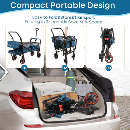 Collapsible Canopy Wagon,Large Capacity Trolley, Foldable Portable Cart with Canopy, Adjustable