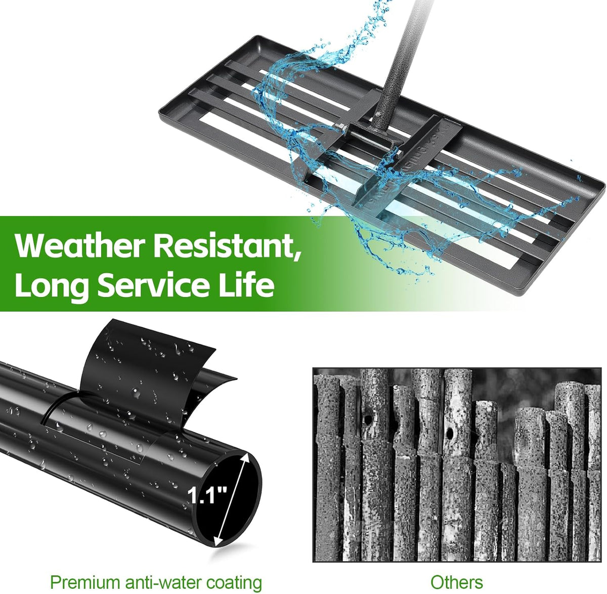 Lawn Leveling Rake 30”x10” Large Heavy Duty Metal Lawn Leveler with Long Adjustable Handle