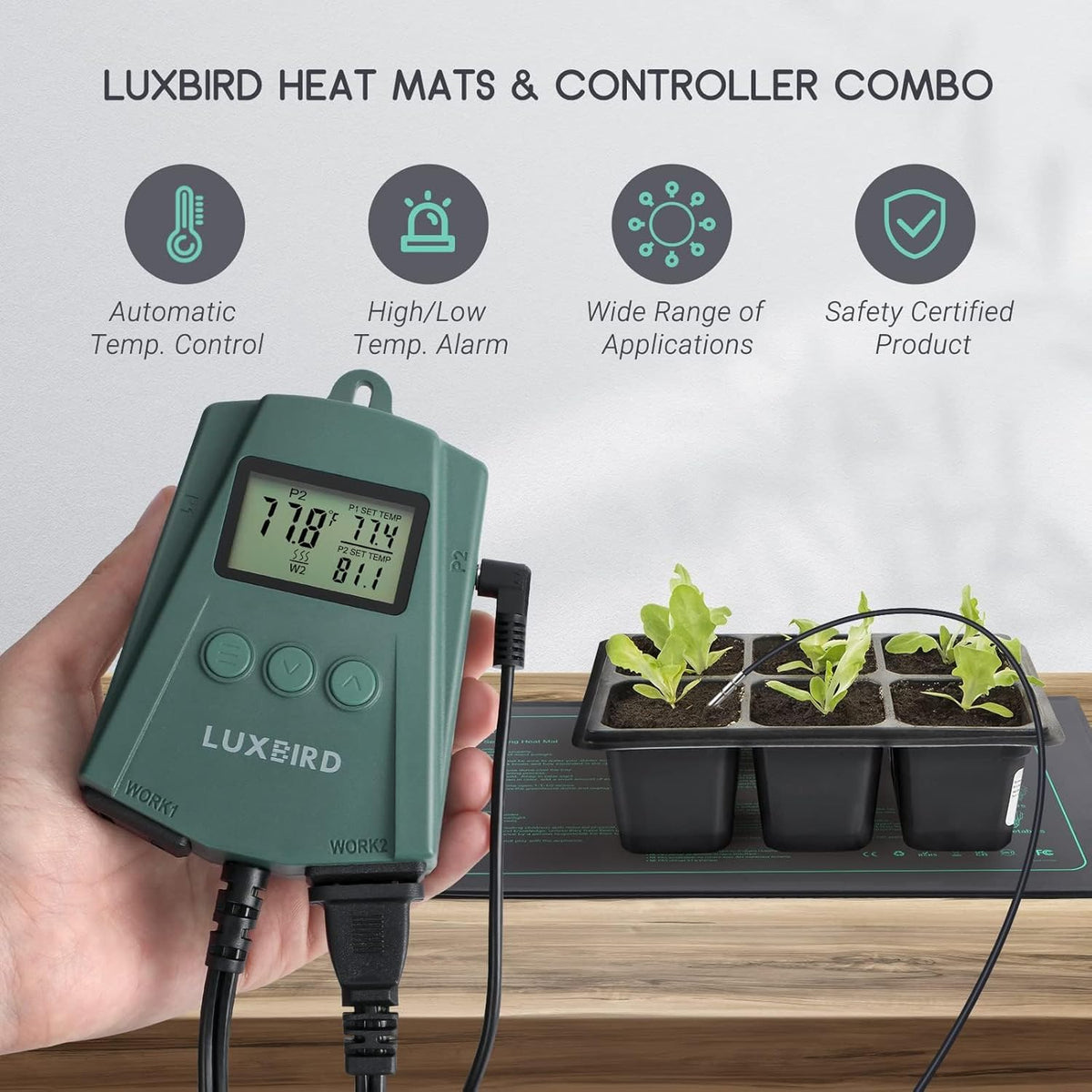 LUXBIRD 2 Pack 10"x 20.75" Seedling Heat Mat and Digital Thermostat Controller Combo Set (120v US