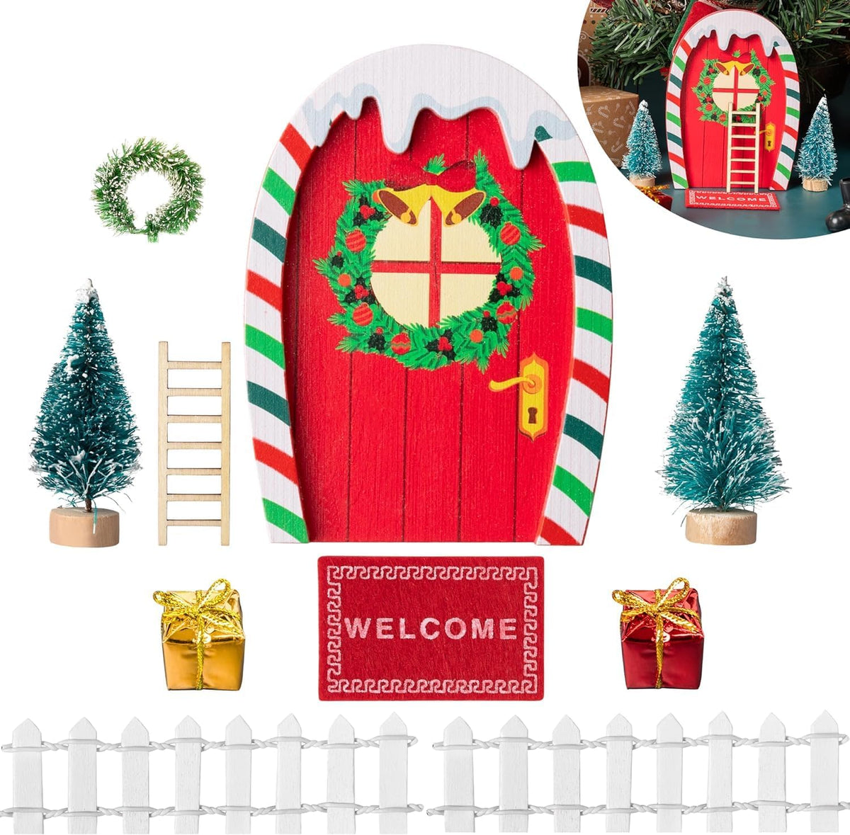Haooryx 10Pcs Christmas Magic Miniature Tiny Fairy Wooden Doors Decorative Accessories, Welcome to