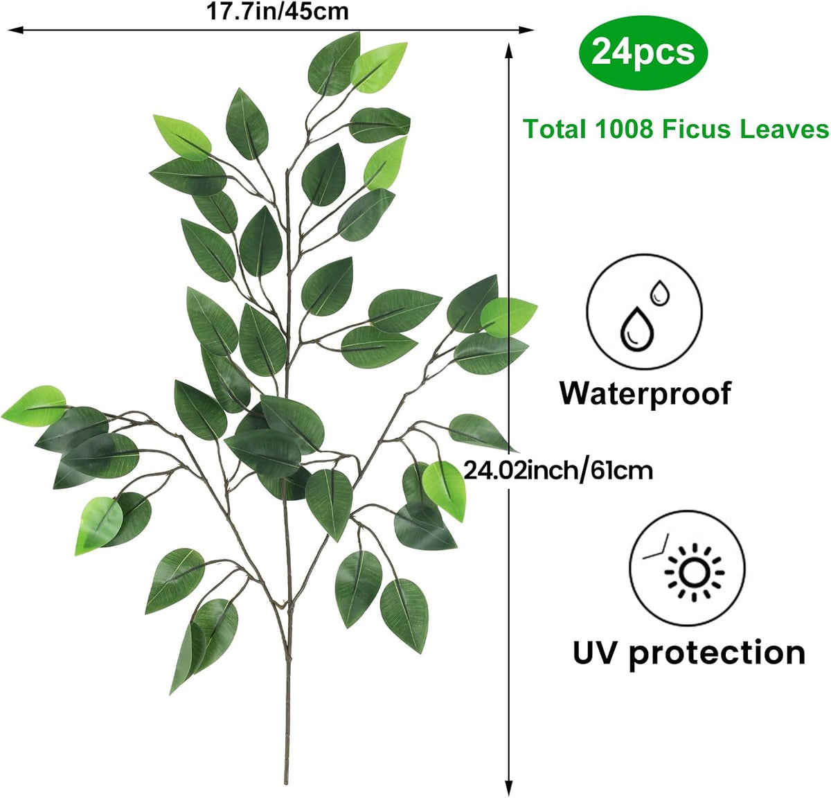 GTIDEA 24PCS Artificial Ficus Leaves Branches Faux Ficus Tree Branches Artificial Greenery Silk