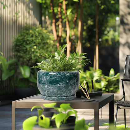 SQOWL 10 Inch Plant Pot - Ceramic Planter for Indoor Plants Outdoor, Large Ceramic Flower Pot with