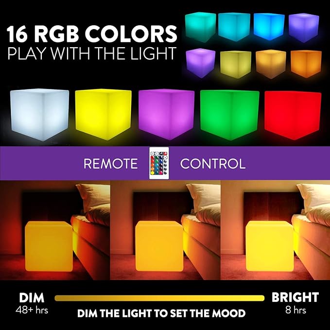 Mr.Go 12-inch Rechargeable Magic LED Light Cube Stool with Remote Control Fun Mood Lamp Soothing