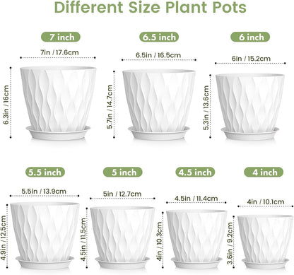 7/6.5/6/5.5/5/4.5/4 inch Plant Pots for Indoor Outdoor Plants, 7 Pack Thick Flower Pots with