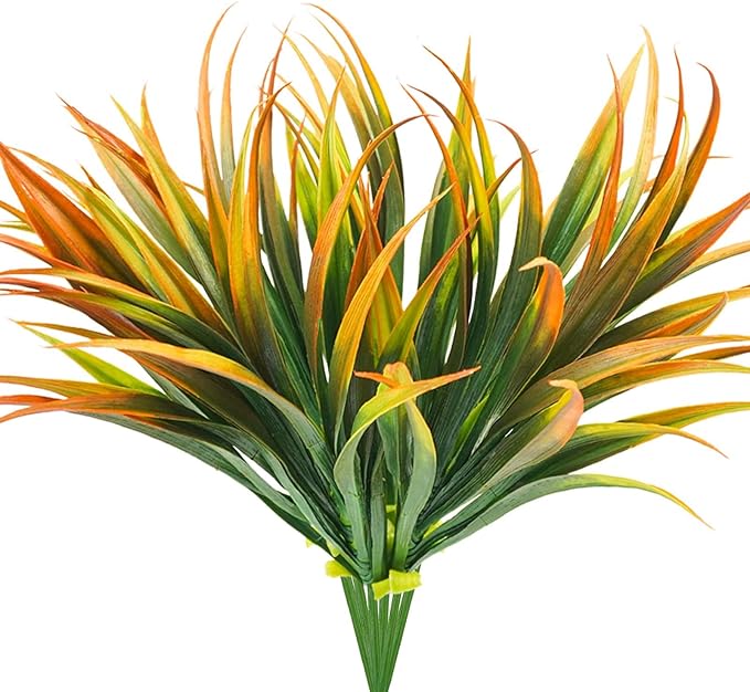 6Pcs Artificial Grass Fake Plants 17.3in Outdoor Plastic Plants UV Resistant Greenery Fake Grass