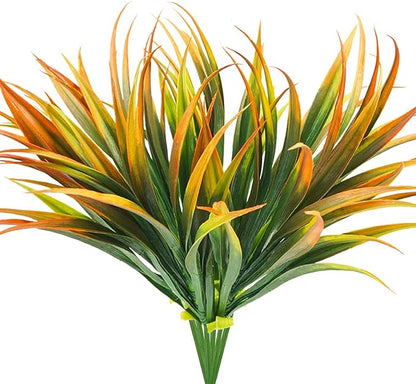 6Pcs Artificial Grass Fake Plants 17.3in Outdoor Plastic Plants UV Resistant Greenery Fake Grass