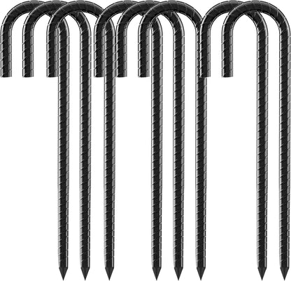 12 Inch Rebar Stakes, 8 Pack J Hook Heavy Duty Ground Stakes for Canopy Tent Trampoline and Chain
