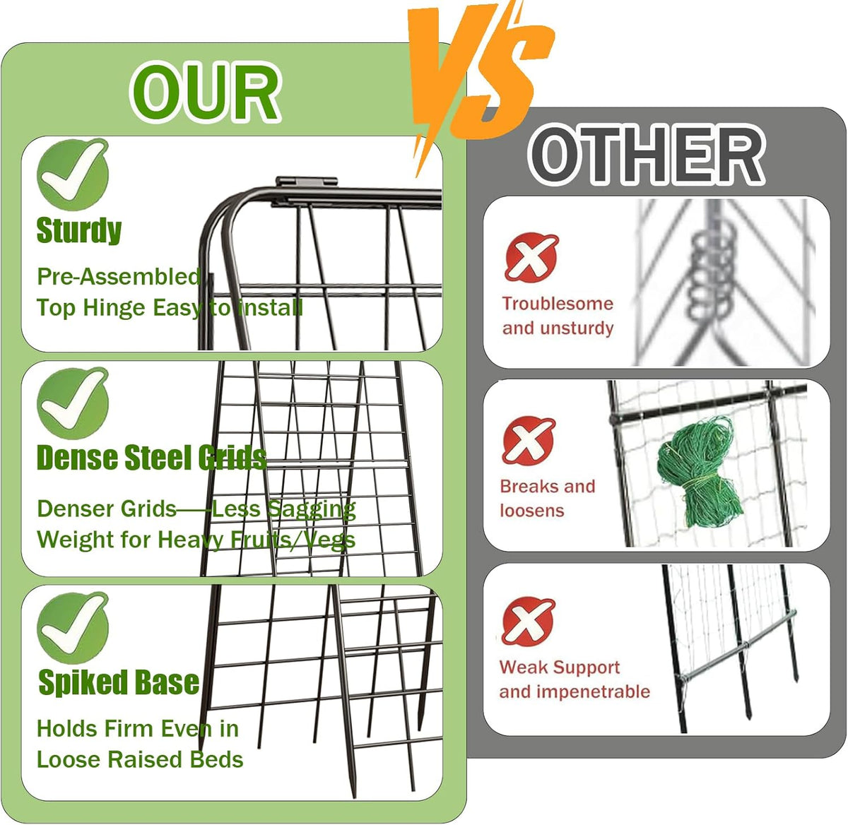 Heavy Duty 50"x17" Adjustable A-Frame Trellis for Climbing Plants – Rust-Proof Metal Garden Trellis