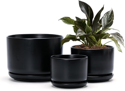 Ton Sin Plant Pots, 4.1+5.1+6.5 inch, Set of 3, Ceramic Planters with Drainage Hole and Saucer