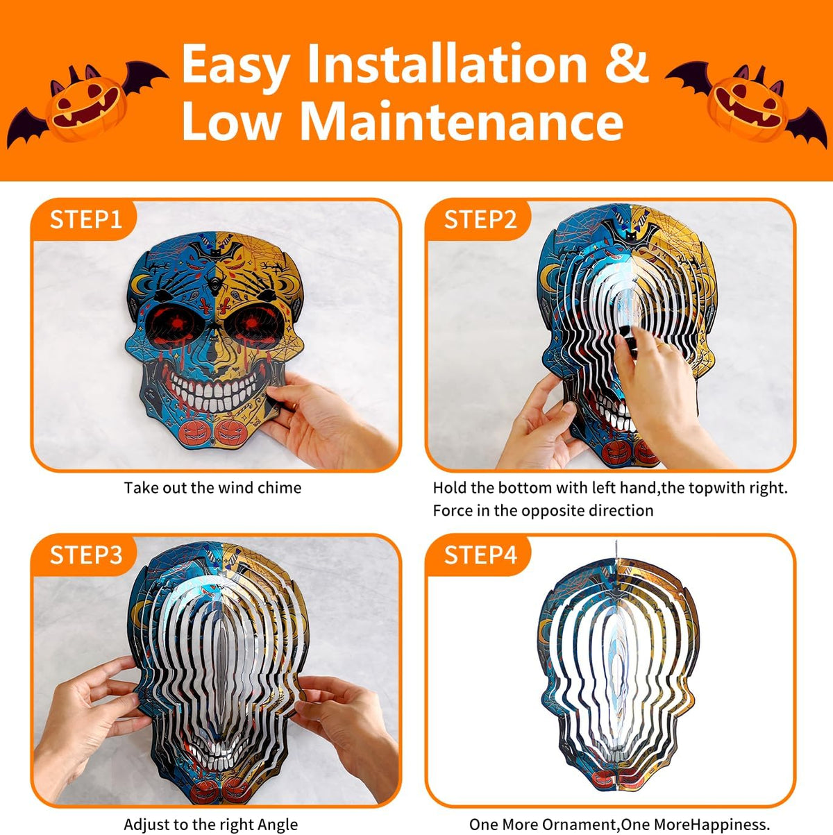 12 inch Halloween Decoration Skull Wind Spinner Clearance - 3D Metal Garden Spinner, Mandala