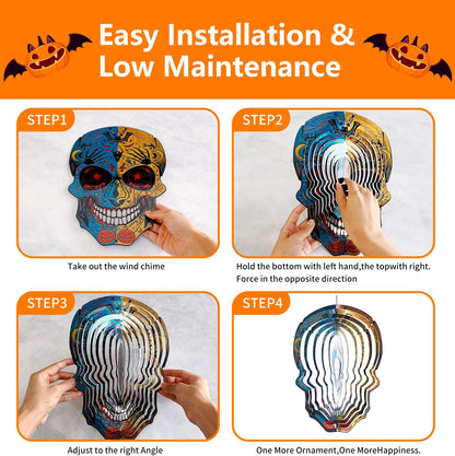 12 inch Halloween Decoration Skull Wind Spinner Clearance - 3D Metal Garden Spinner, Mandala