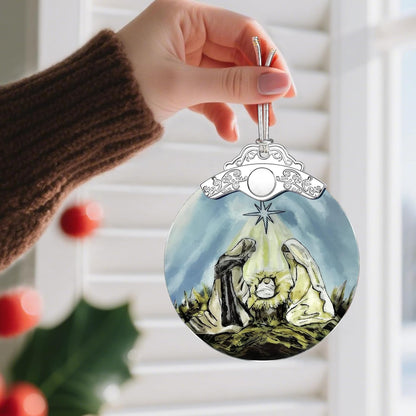 Stained Glass Nativity Ornament, Religious Christmas Ornaments, Christmas Decorations for Tree