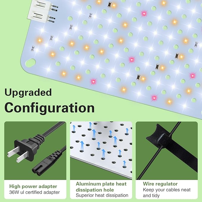 60W Ultra-Thin Panel Full Spectrum Grow Lights, 1152 LEDs Growing Light for Indoor Plants with