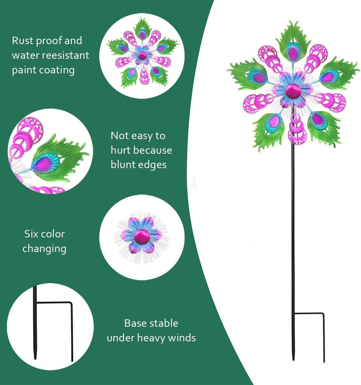 Solar Peacock Wind Spinners for Yard and Garden, 40 Inch Solar Windmill Garden Whirligig Kinetic
