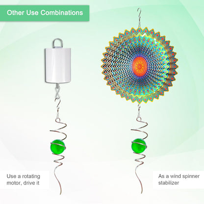 Wind Spinner Tail, Wind Spinners Stabilizer with Green Glass Orb, Gazing Ball Spiral, Sun Catcher