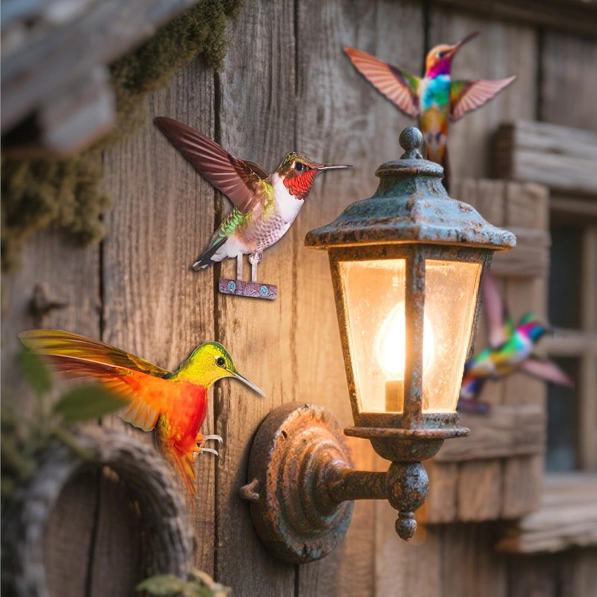 HUYIENO 5PCS Vibrant Metal Bird Decorations Colorful 2D Garden Fence Ornaments for Outdoor Patio &