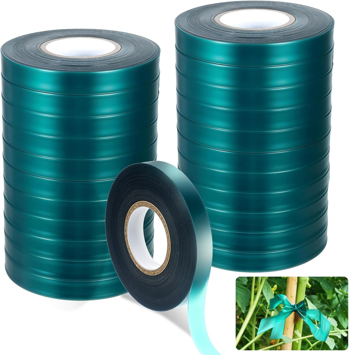 24 Pcs Stretch Tie Tape, 150 Feet x 1/2" Wide Reusable Garden Plant Ties Green Tapes for Plants