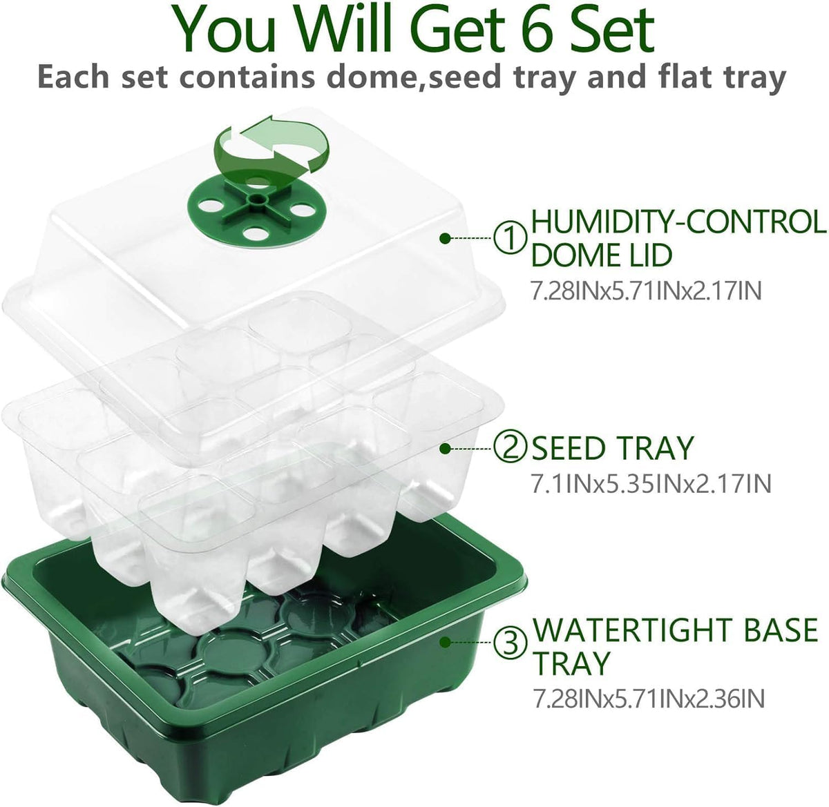 Seed Starter Tray, 6 Set Seedling Kits with Adjustable Humidity Dome, Plant Starter Kit for Seeds