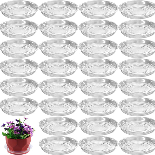 30 Packs 10 Inches Large Clear Plant Saucers for Indoor Outdoor Use Heavy Duty Plastic Plant Trays
