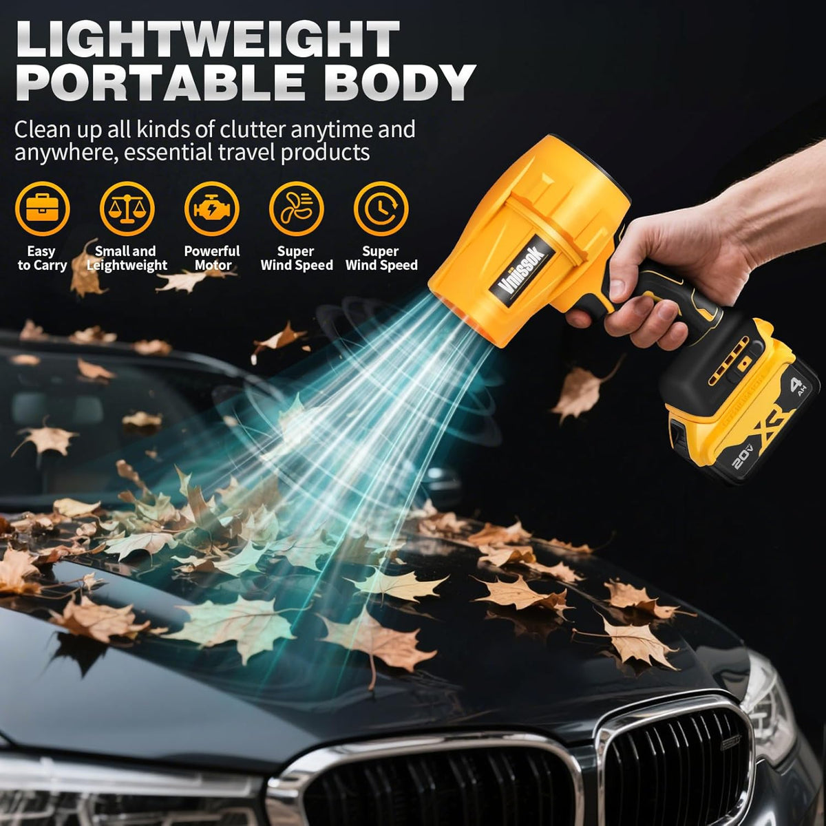 Electric Cordless Leaf Blower Dust Blower for DEWALT 20V Battery, High-Speed Motor Handheld Jet Fan