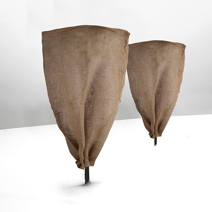 3 Pack 24'' x 40'' Reusable Warm Burlap Winter Plant Cover Bags with Drawstring Burlap Plant Covers