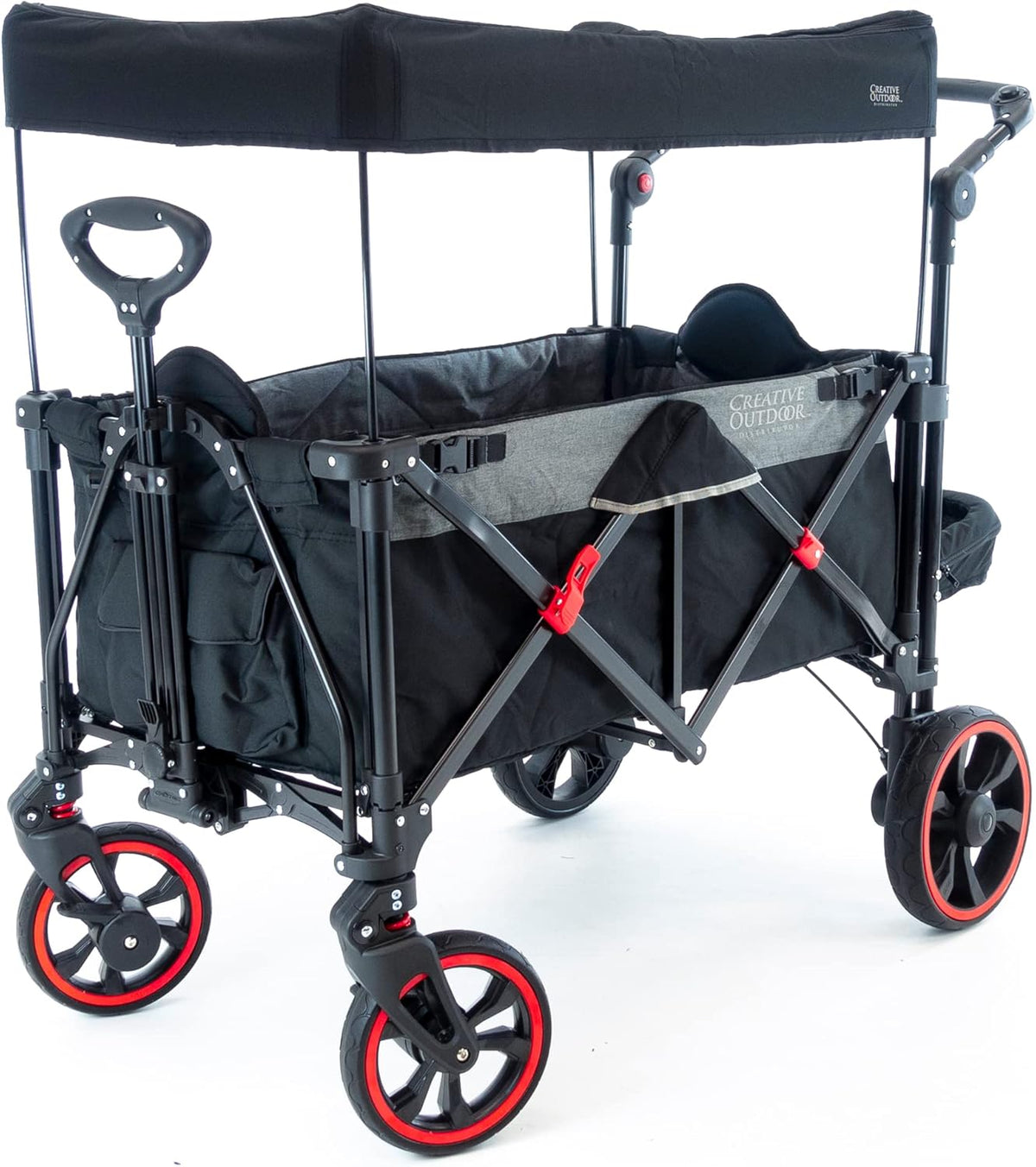 Creative Outdoor Push Pull All-Terrain Collapsible Folding Stroller Wagon for Kids, 150lbs Weight