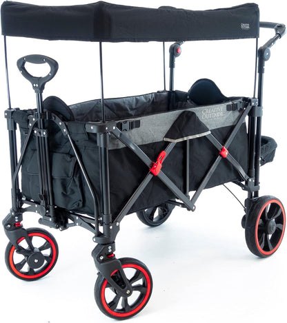 Creative Outdoor Push Pull All-Terrain Collapsible Folding Stroller Wagon for Kids, 150lbs Weight