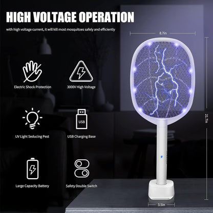 Lulu Home 2-in-1 Electric Bug Zapper Racket, 3000V High Voltage LED Lighted Handheld Mosquito