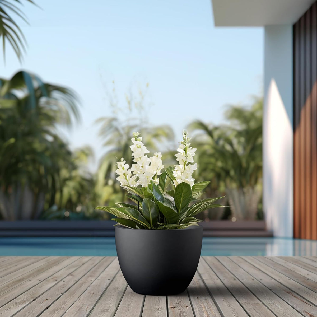 Kante 14.2 Inch Round Concrete Planter - Classic Large Indoor/Outdoor Plant Pot with Drainage Hole