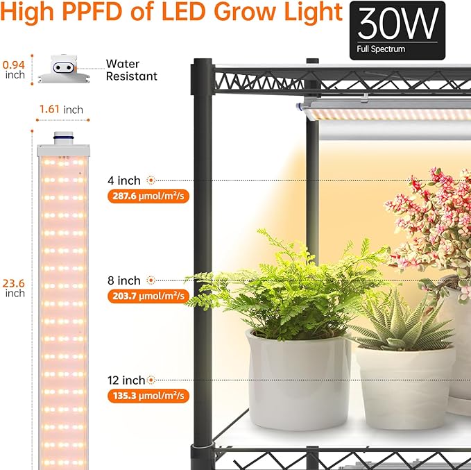 Bstrip Plant Shelf with Grow Lights, 4-Tier Grow Light Shelf with 30W T5 Full Spectrum Grow Lights