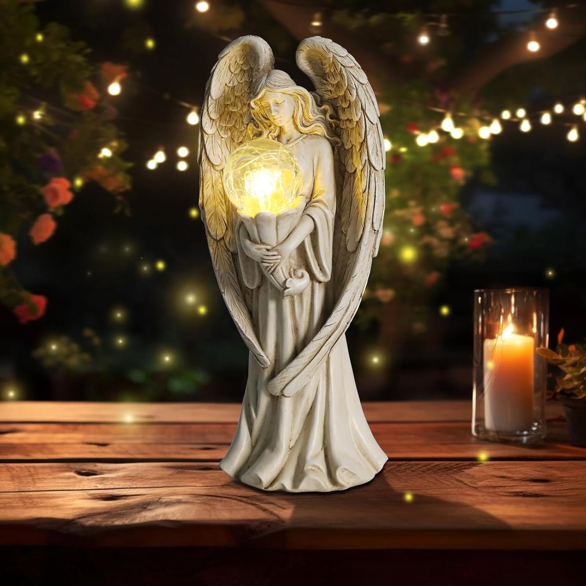 Angel Statues for Garden-Garden Angels Outdoor Statue - Solar Angels Figurines Holding Glass Ball