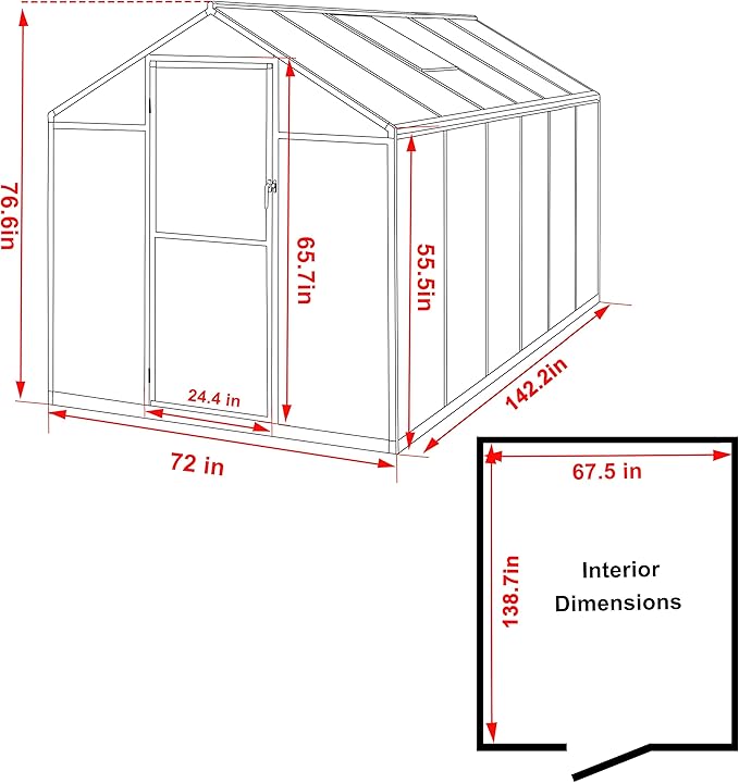 BlueWish 6x12FT Greenhouse for Outdoors, Aluminum Heavy Duty Greenhouse Kit with Lockable Door, 4MM