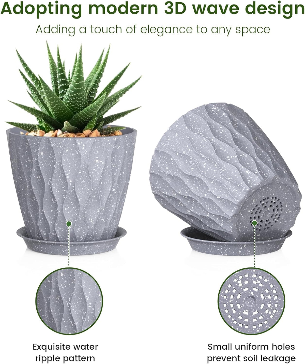 5 inch Plant Pots for Indoor Outdoor Plants, 6 Pack Thick Flower Pots with Drainage Holes and