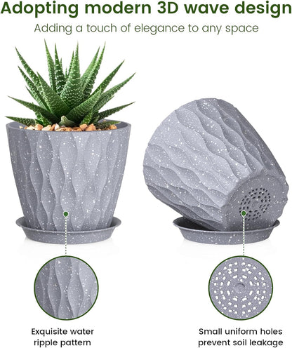 5 inch Plant Pots for Indoor Outdoor Plants, 6 Pack Thick Flower Pots with Drainage Holes and