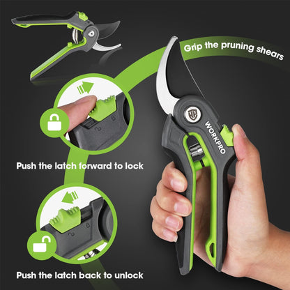 WORKPRO Bypass Pruning Shears, 8’’ Stainless Steel Gardening Hand Pruner, Professional Garden