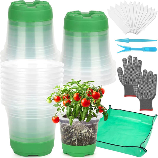 Caffox 45PCS Reusable Seed Starter Kit Includes 20 Packs 5" Clear Nursery Pots with Silicone Base