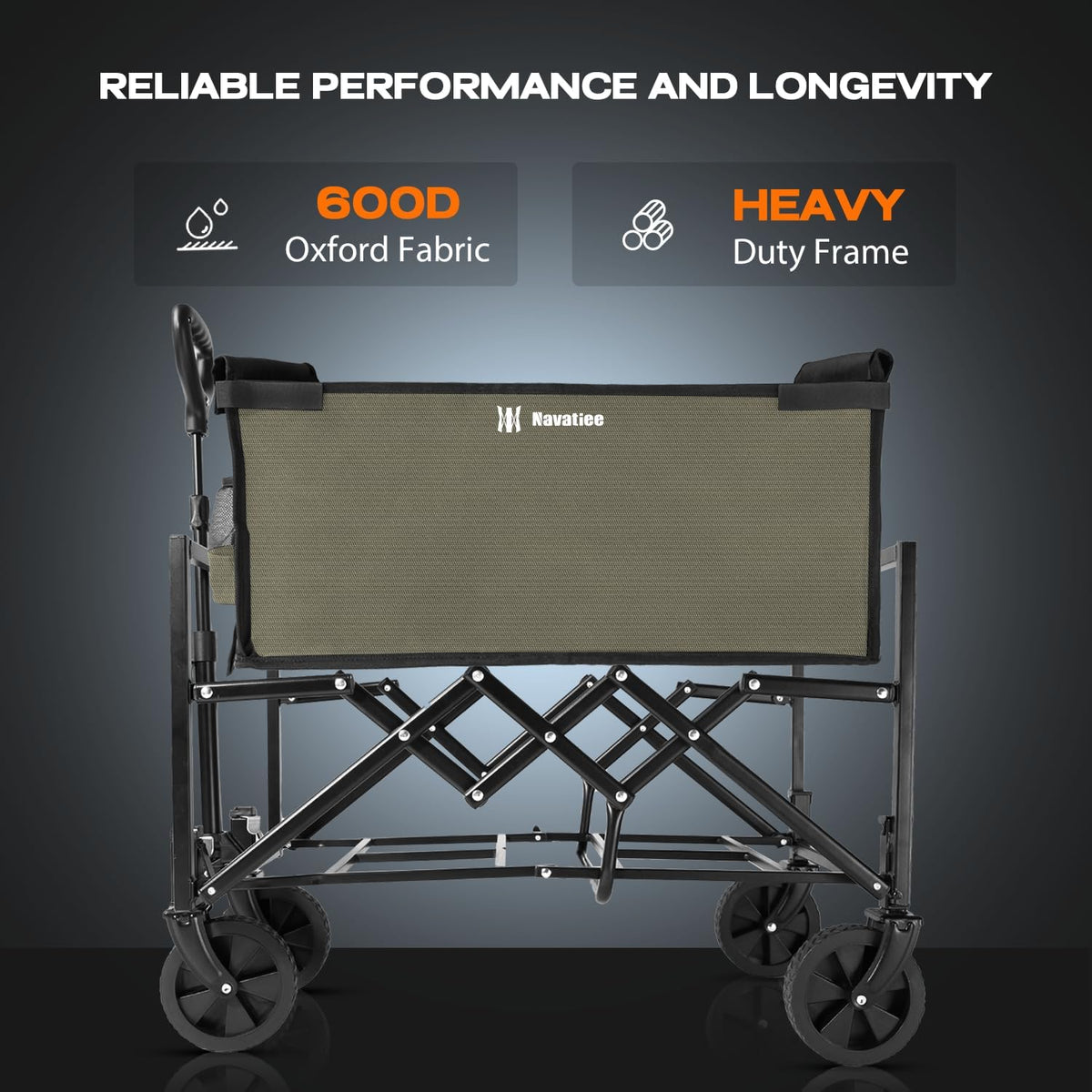 Navatiee Portable Foldable Collapsible Wagon with Wheels, 220lbs Weight Capacity Utility Grocery