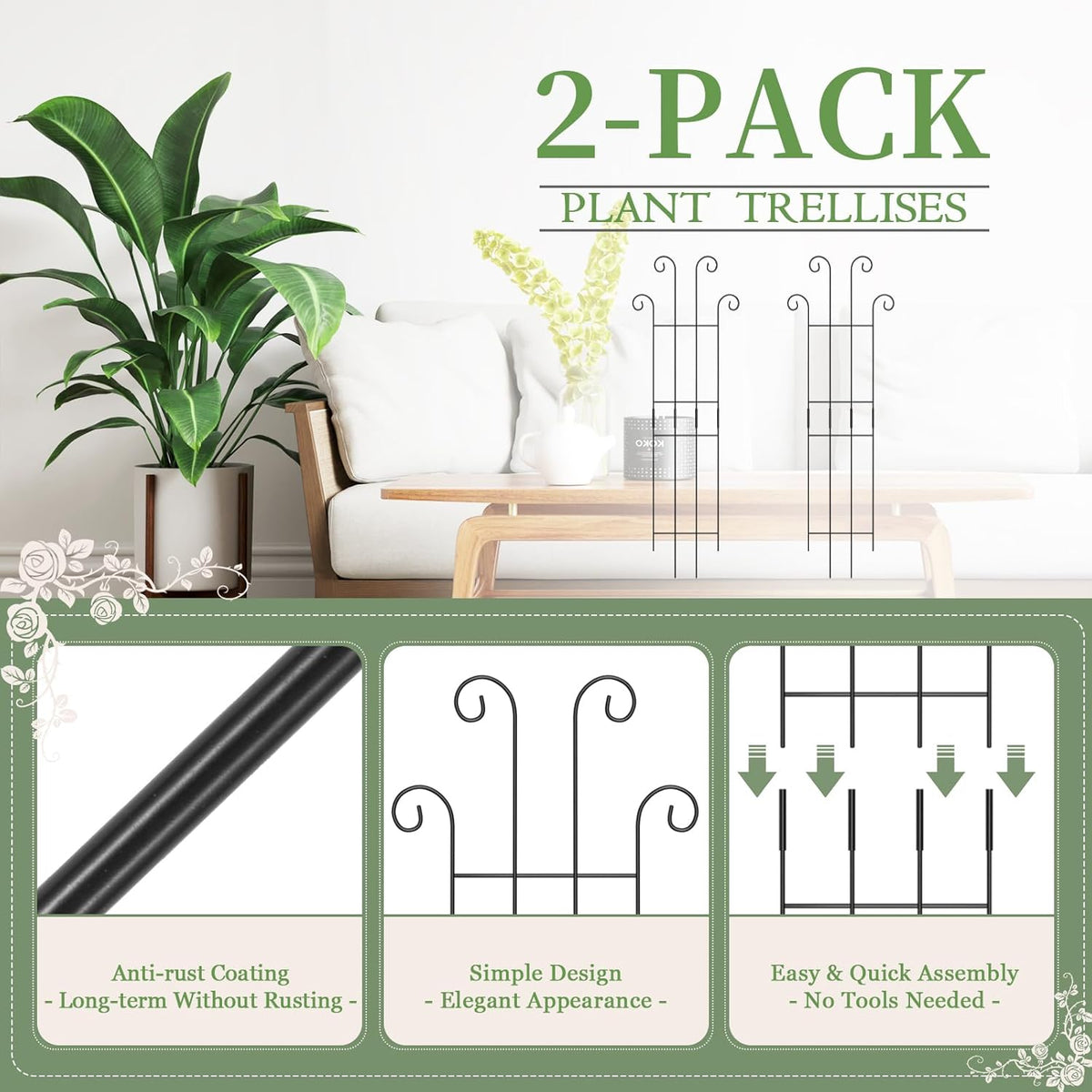2 Set 32'' Taller Plant Trellis for Climbing Plants Indoors & Outdoor, Garden Metal Trellis Plant