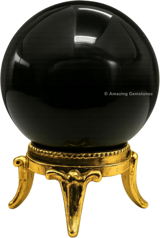 Amazing Gemstone Black Agate Crystal Ball with Stand - 2" Inches Crystal Sphere Meditation Balls