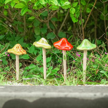 Ceramic Mushroom Garden Decor - 4pcs Ceramic Mushrooms for Garden, Mushroom Statue Decor, Fairy