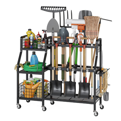 keomaisyto Heavy-Duty Garden Tool Organizer with 6 Wheels and 2 Baskets