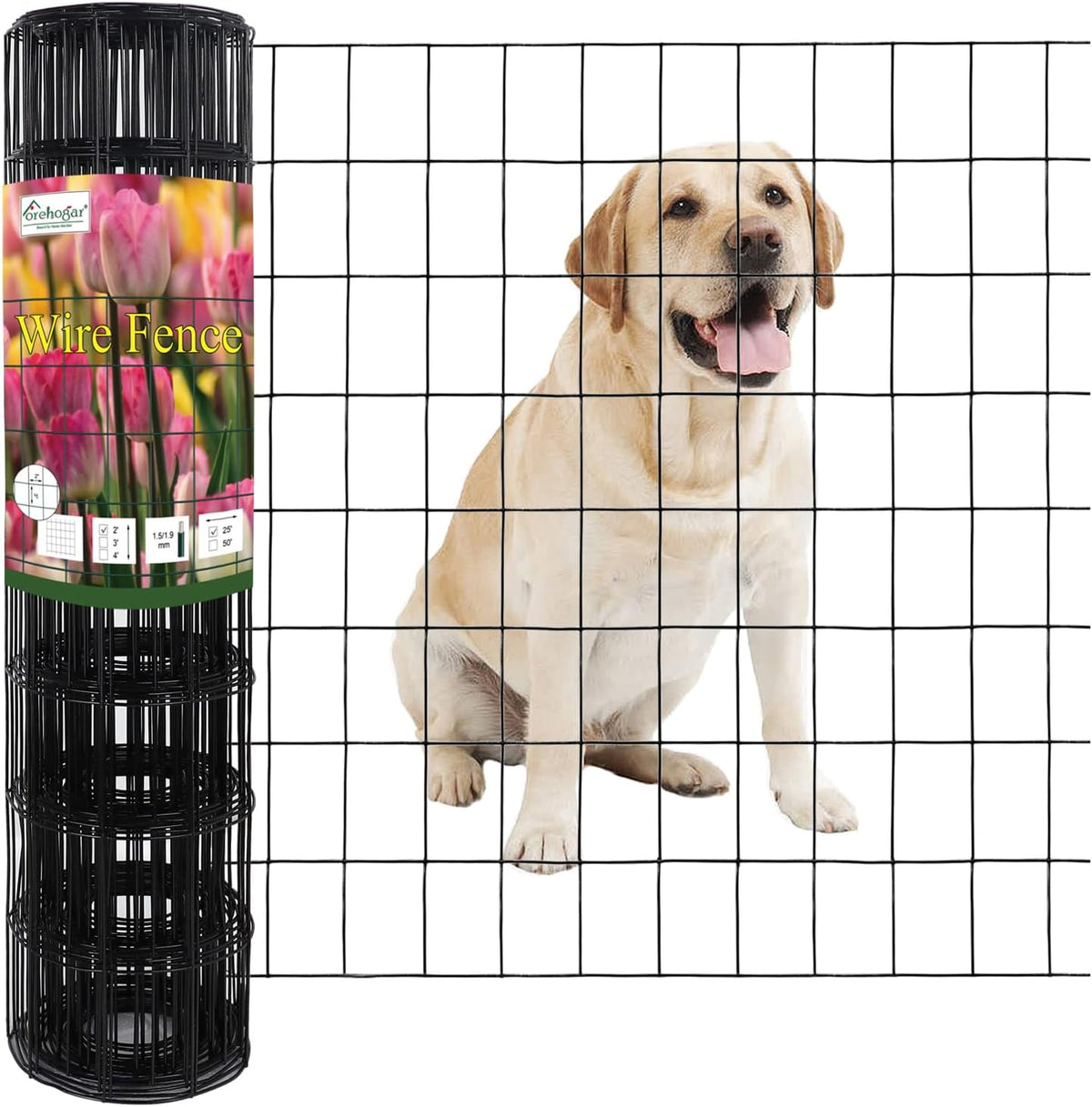 Black PVC Coated Welded Wire Fence 24 Inch x 25 Foot, 2 Inch x 3 Inch 16GA, Garden Border Fencing