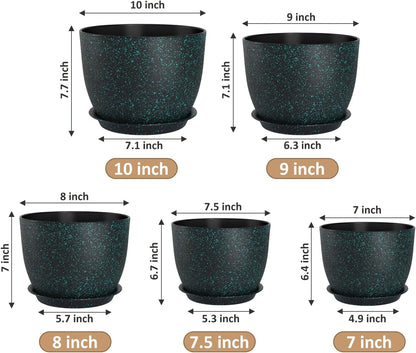 Plant Pots 10/9/8/7.5/7 inch Set of 5,Flower Pots with Multi Mesh Drainage Holes, Large Planters