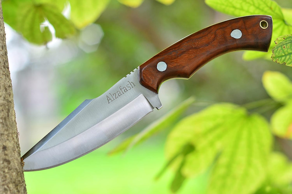 Bushcraft knife, Hunting Knife with Sheath, Belt Knife with Rosewood Handle, High Carbon Steel