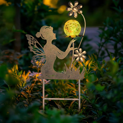 HONGLAND Fairy Garden Accesorries Solar Lights Garden Decor for Outside, Fairy Figurine Moon Lights