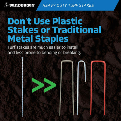 Sandbaggy 18" Heavy Duty Galvanized Artificial Turf Stakes - Spiral Landscape Nails - Ground