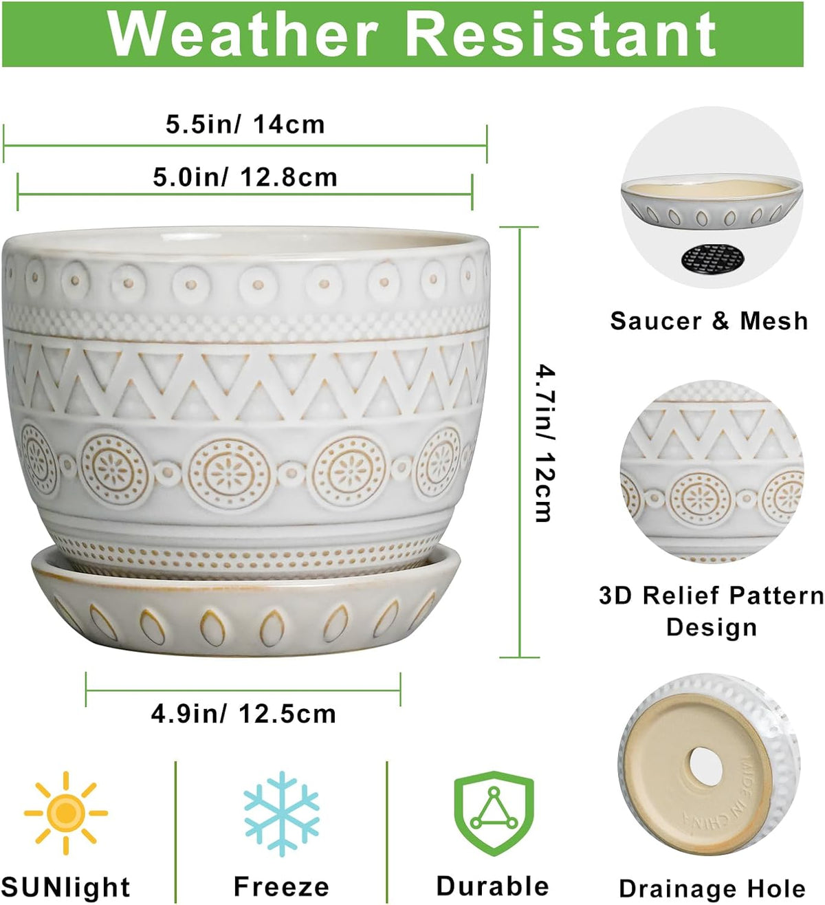 G EPGardening Ceramic Planters for Indoor Plants - 5 Inch Plant Pot for Outdoor Plants Succulent